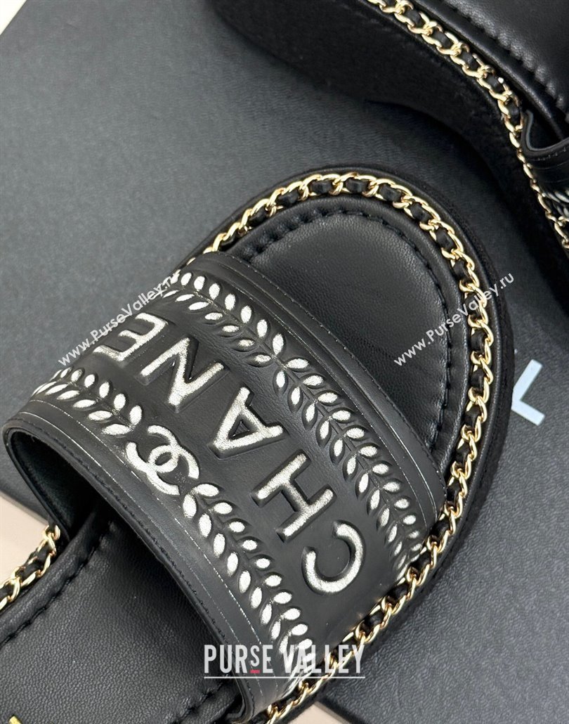 Chanel Calfskin Wedge Slides Sandal with Chain Black2 2025 CH030405 (MD-250304098)
