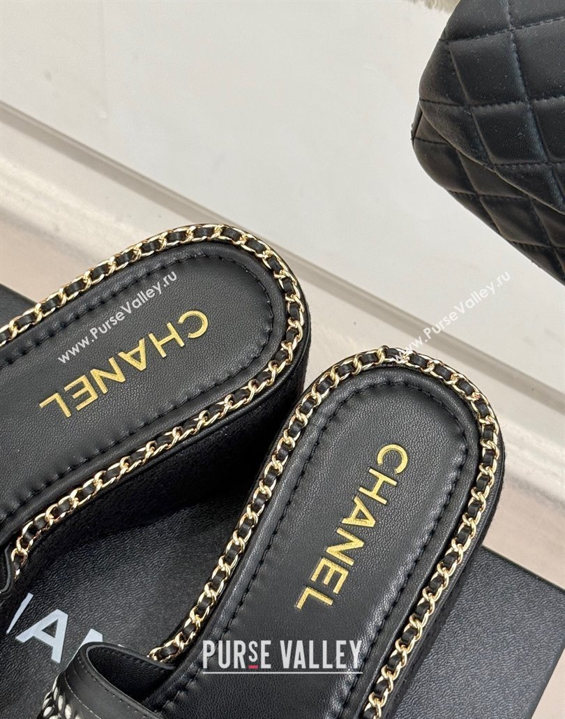 Chanel Calfskin Wedge Slides Sandal with Chain Black2 2025 CH030405 (MD-250304098)