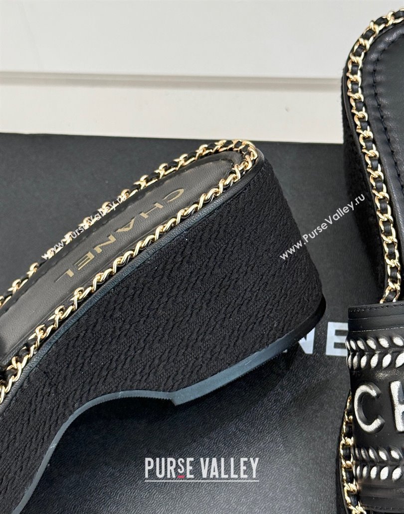 Chanel Calfskin Wedge Slides Sandal with Chain Black2 2025 CH030405 (MD-250304098)