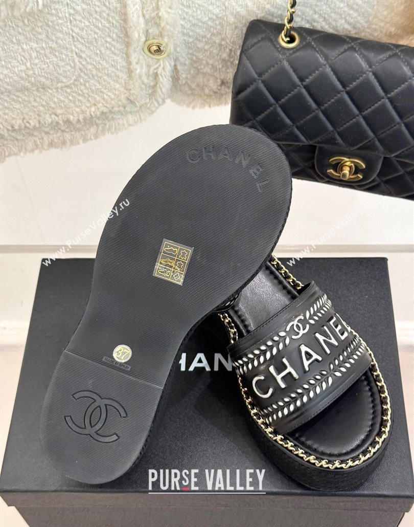 Chanel Calfskin Wedge Slides Sandal with Chain Black2 2025 CH030405 (MD-250304098)