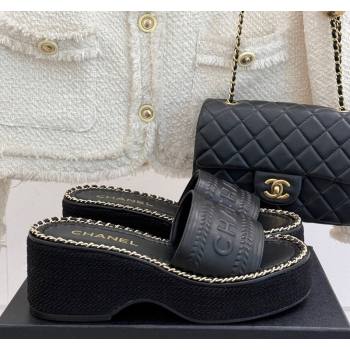 Chanel Calfskin Wedge Slides Sandal with Chain Black Upper 2025 CH030405 (MD-250304099)