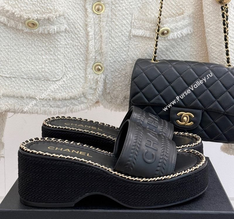 Chanel Calfskin Wedge Slides Sandal with Chain Black Upper 2025 CH030405 (MD-250304099)