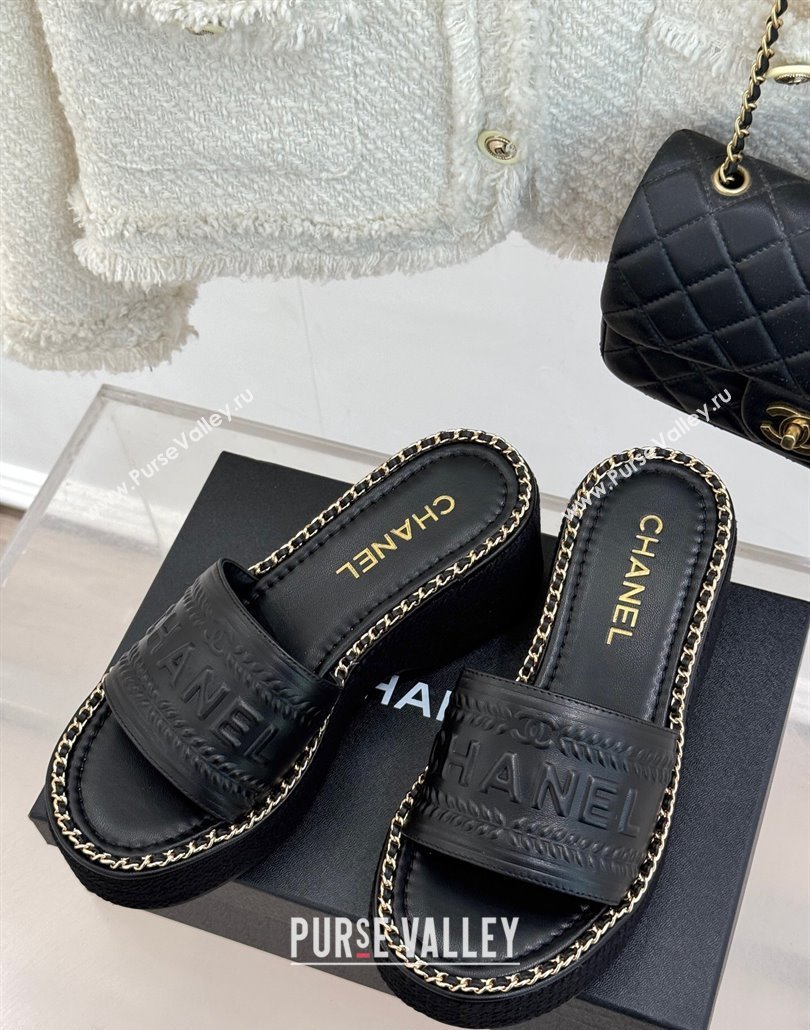 Chanel Calfskin Wedge Slides Sandal with Chain Black Upper 2025 CH030405 (MD-250304099)