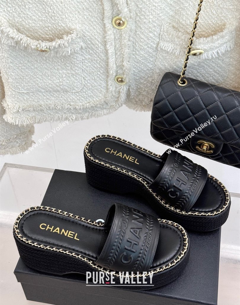 Chanel Calfskin Wedge Slides Sandal with Chain Black Upper 2025 CH030405 (MD-250304099)