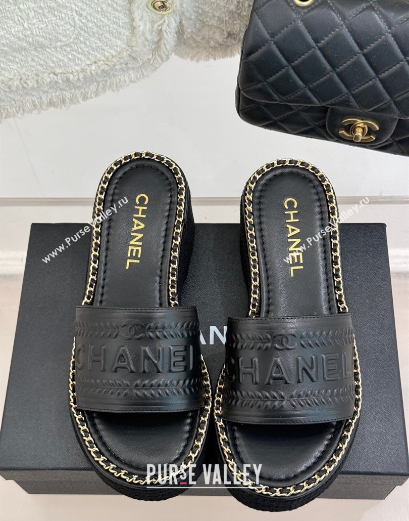 Chanel Calfskin Wedge Slides Sandal with Chain Black Upper 2025 CH030405 (MD-250304099)