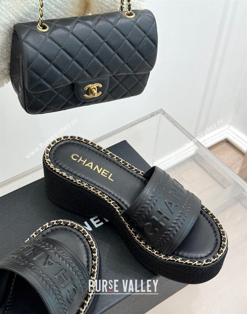 Chanel Calfskin Wedge Slides Sandal with Chain Black Upper 2025 CH030405 (MD-250304099)
