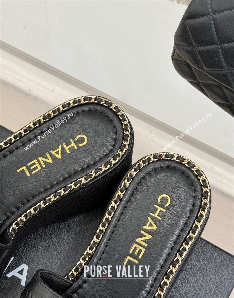 Chanel Calfskin Wedge Slides Sandal with Chain Black Upper 2025 CH030405 (MD-250304099)
