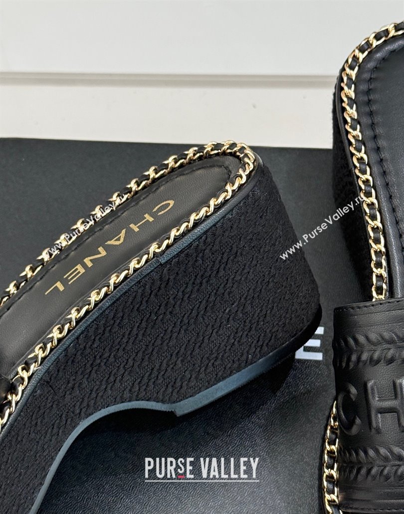 Chanel Calfskin Wedge Slides Sandal with Chain Black Upper 2025 CH030405 (MD-250304099)