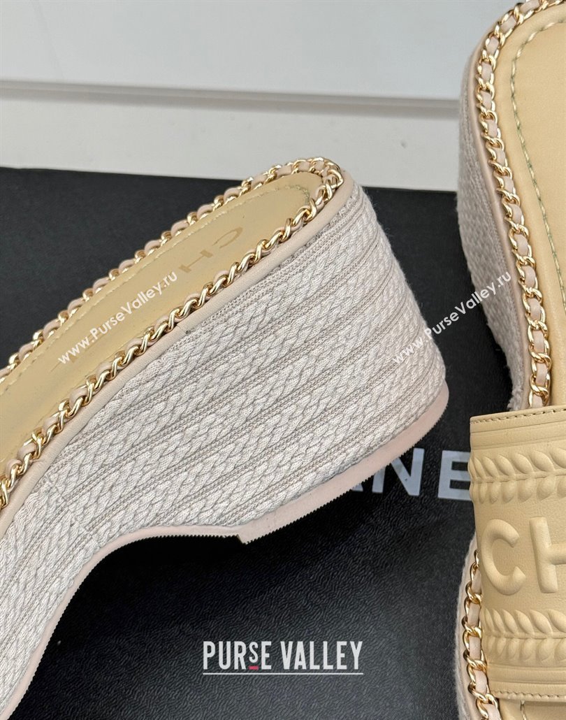 Chanel Calfskin Wedge Slides Sandal with Chain Beige 2025 CH030405 (MD-250304100)