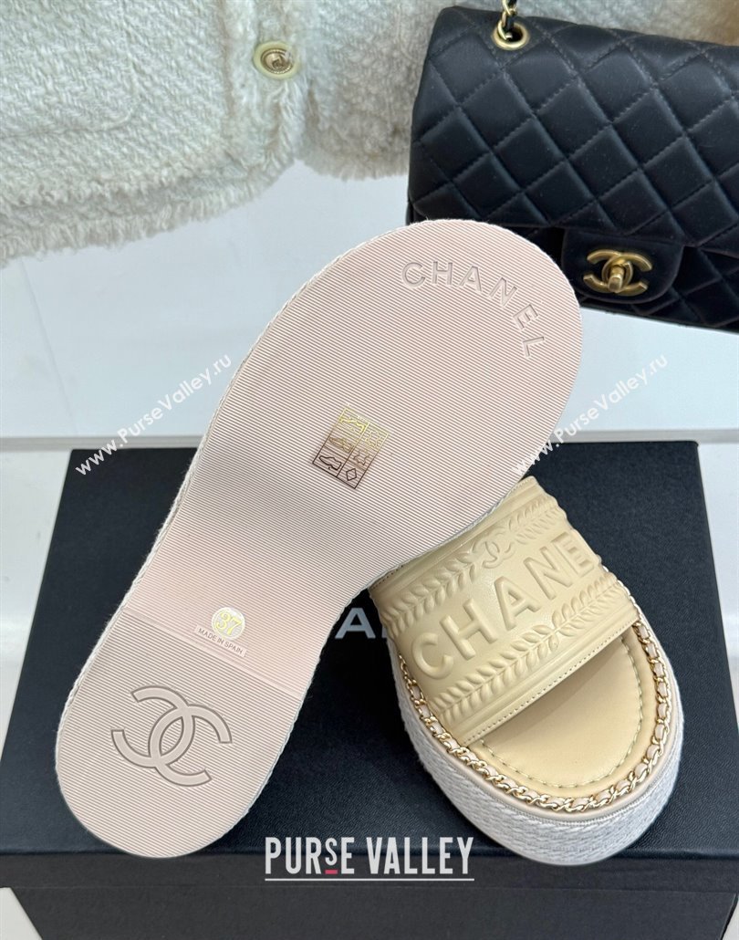 Chanel Calfskin Wedge Slides Sandal with Chain Beige 2025 CH030405 (MD-250304100)