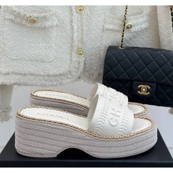 Chanel Calfskin Wedge Slides Sandal with Chain White 2025 CH030405 (MD-250304101)