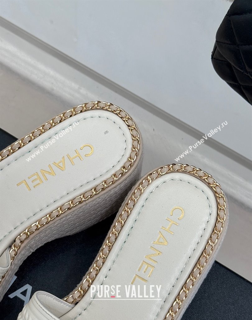 Chanel Calfskin Wedge Slides Sandal with Chain White 2025 CH030405 (MD-250304101)