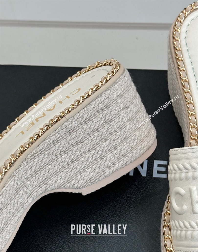 Chanel Calfskin Wedge Slides Sandal with Chain White 2025 CH030405 (MD-250304101)