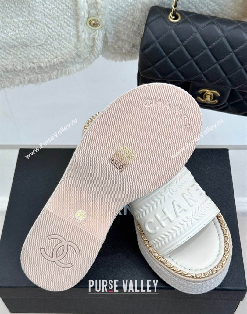 Chanel Calfskin Wedge Slides Sandal with Chain White 2025 CH030405 (MD-250304101)