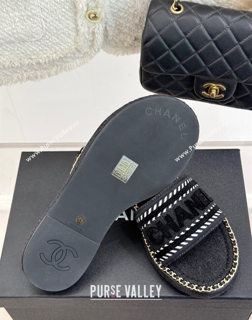 Chanel Denim Flat Slides Sandal with Chain Black 2025 CH030405 (MD-250304102)