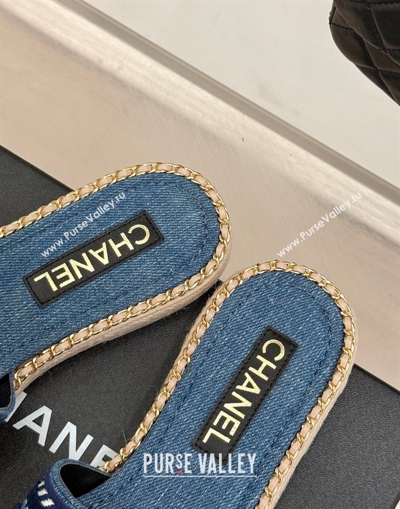 Chanel Denim Flat Slides Sandal with Chain Blue 2025 CH030405 (MD-250304103)