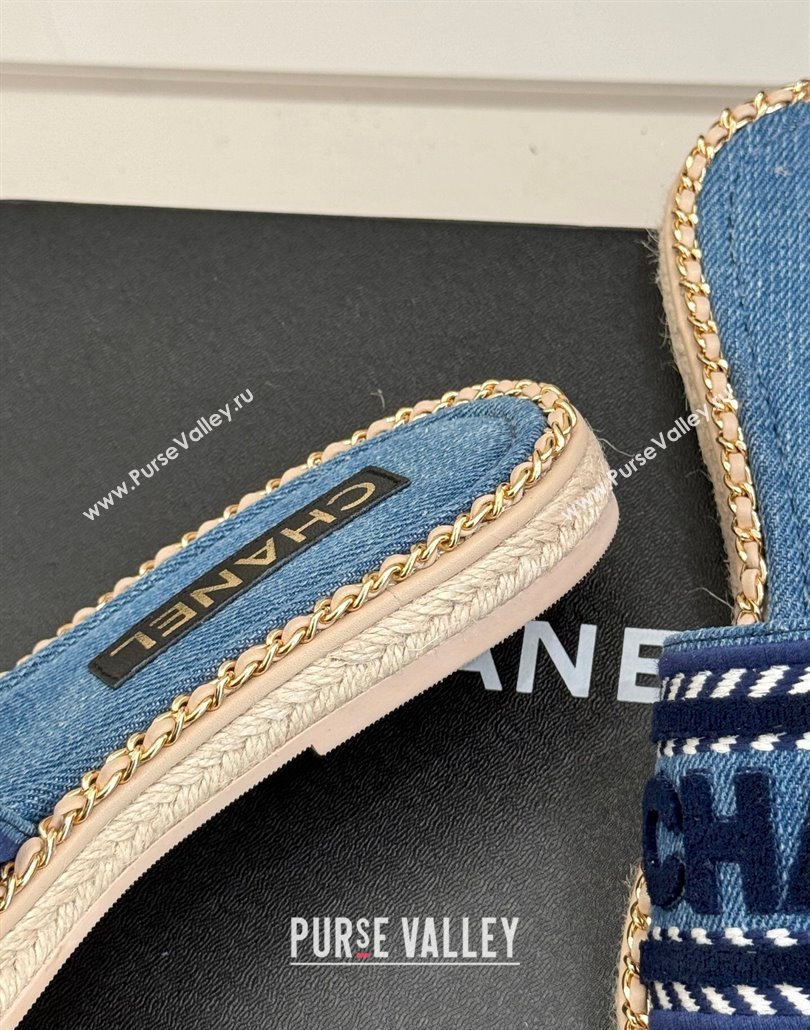 Chanel Denim Flat Slides Sandal with Chain Blue 2025 CH030405 (MD-250304103)