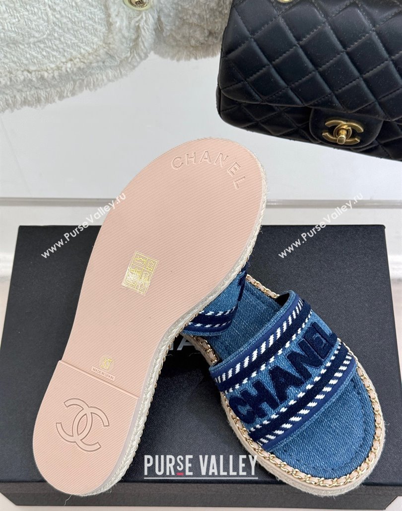 Chanel Denim Flat Slides Sandal with Chain Blue 2025 CH030405 (MD-250304103)