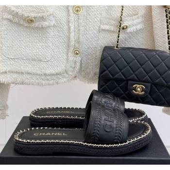 Chanel Calfskin Flat Slides Sandal with Chain Black Upper 2025 CH030405 (MD-250304105)