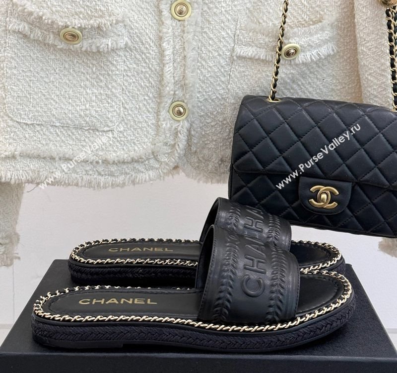 Chanel Calfskin Flat Slides Sandal with Chain Black Upper 2025 CH030405 (MD-250304105)