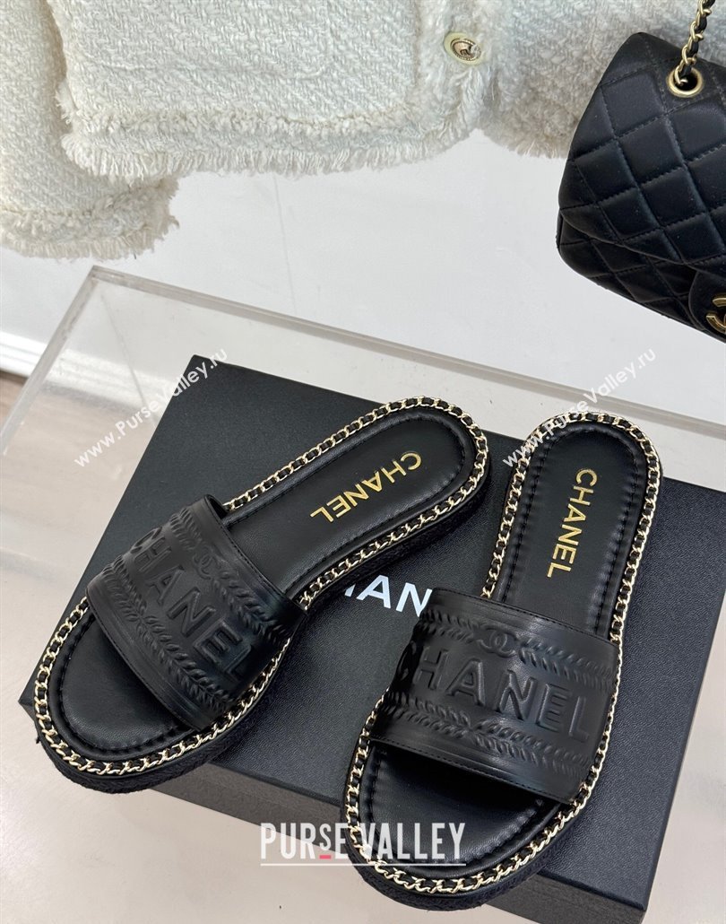 Chanel Calfskin Flat Slides Sandal with Chain Black Upper 2025 CH030405 (MD-250304105)