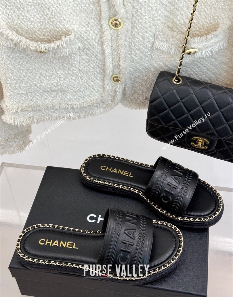 Chanel Calfskin Flat Slides Sandal with Chain Black Upper 2025 CH030405 (MD-250304105)
