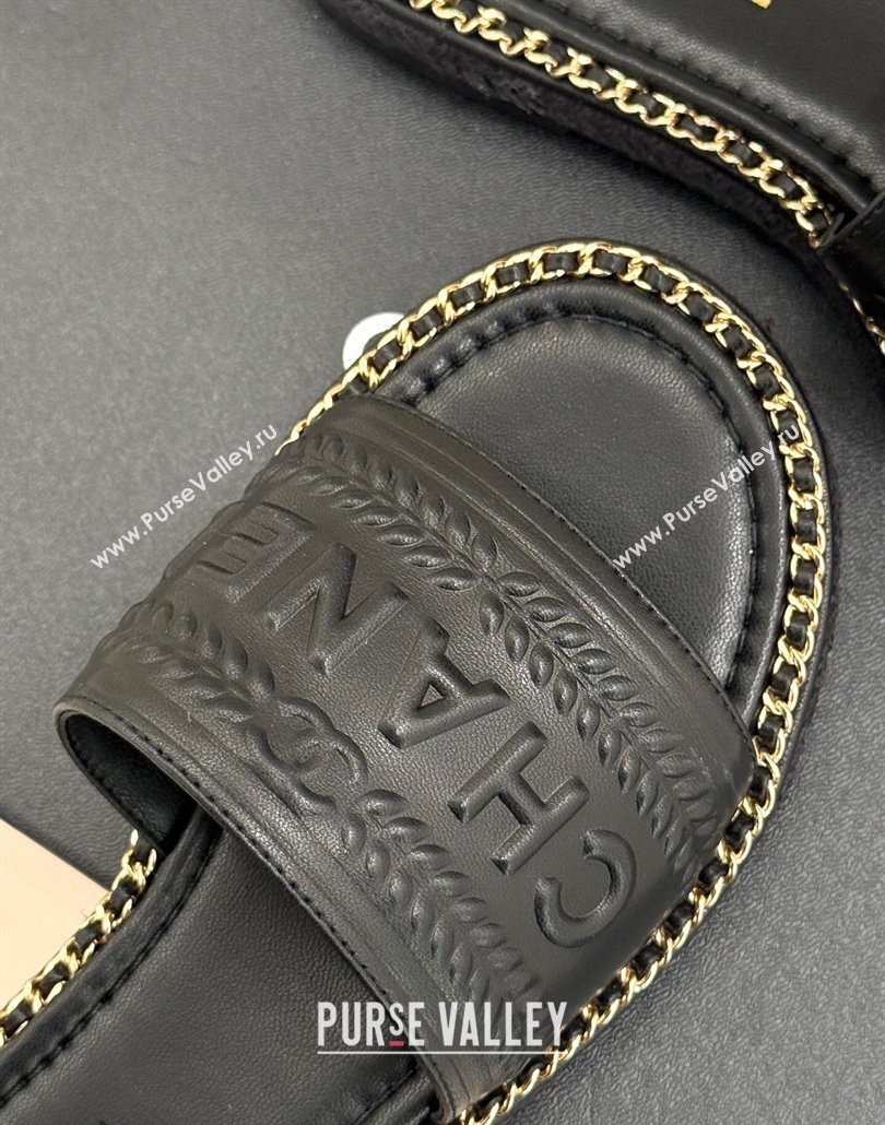 Chanel Calfskin Flat Slides Sandal with Chain Black Upper 2025 CH030405 (MD-250304105)