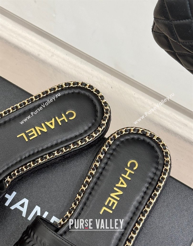 Chanel Calfskin Flat Slides Sandal with Chain Black Upper 2025 CH030405 (MD-250304105)