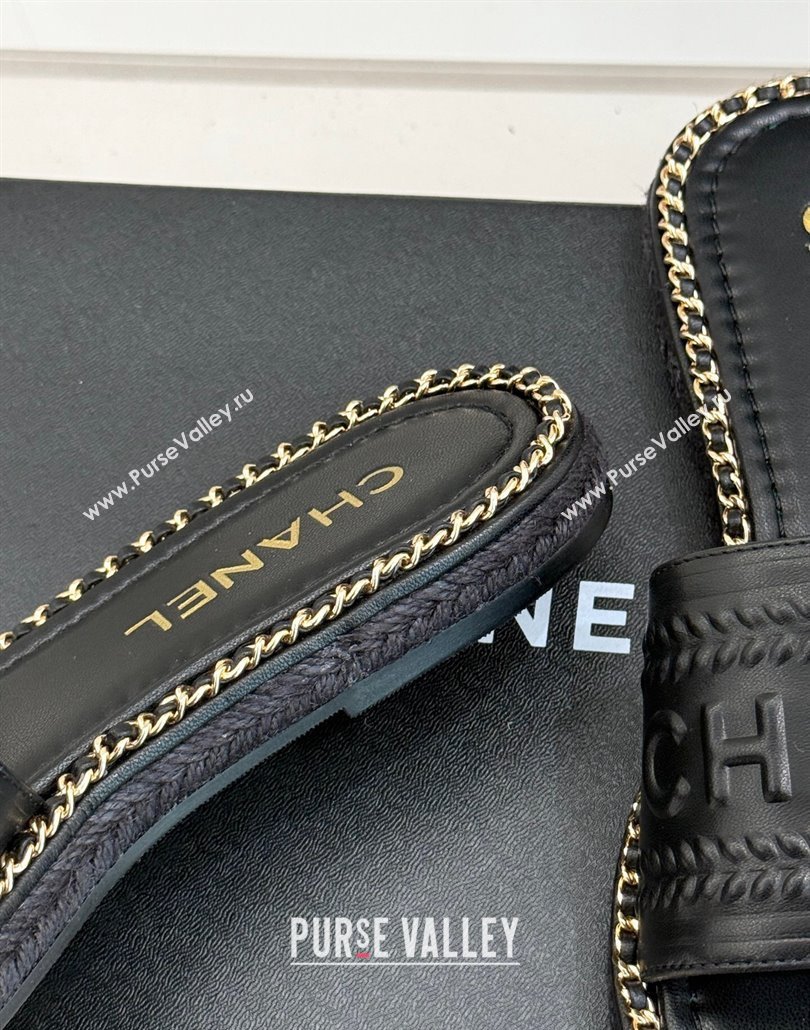 Chanel Calfskin Flat Slides Sandal with Chain Black Upper 2025 CH030405 (MD-250304105)