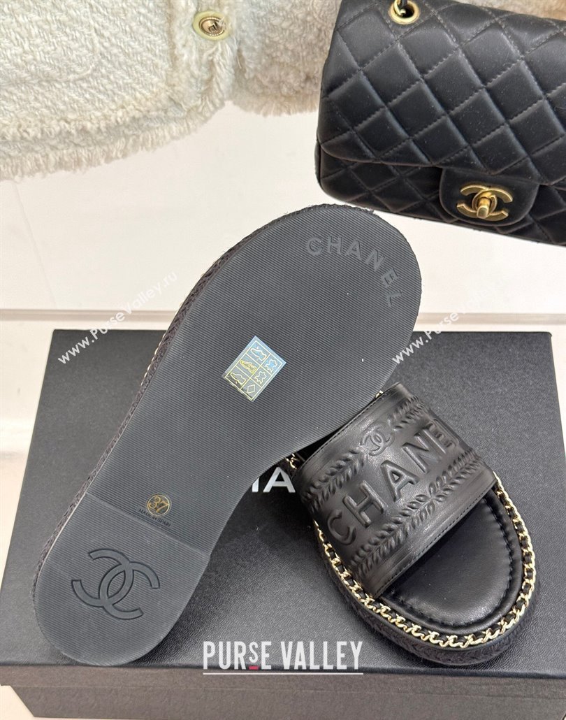 Chanel Calfskin Flat Slides Sandal with Chain Black Upper 2025 CH030405 (MD-250304105)