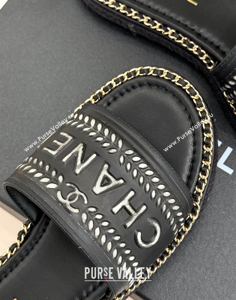 Chanel Calfskin Flat Slides Sandal with Chain Black2 2025 CH030405 (MD-250304106)