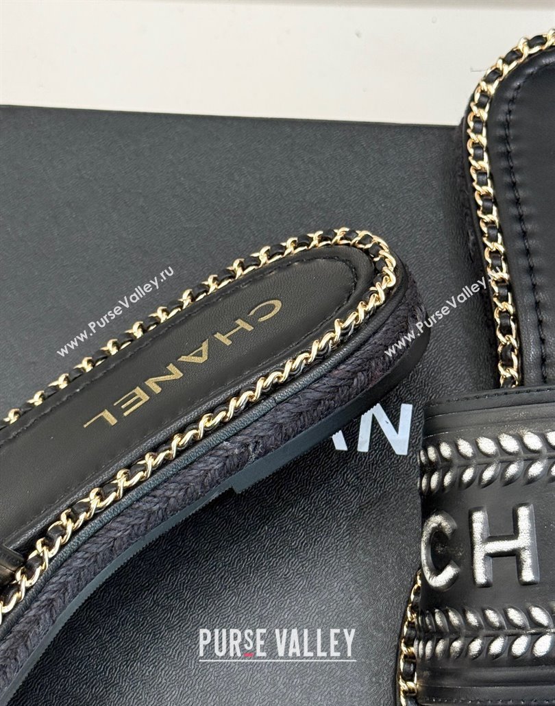 Chanel Calfskin Flat Slides Sandal with Chain Black2 2025 CH030405 (MD-250304106)
