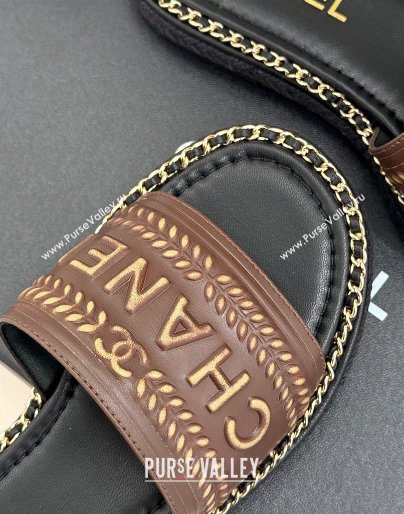 Chanel Calfskin Flat Slides Sandal with Chain Brown 2025 CH030405 (MD-250304107)