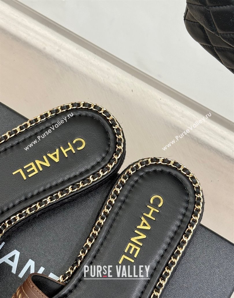 Chanel Calfskin Flat Slides Sandal with Chain Brown 2025 CH030405 (MD-250304107)