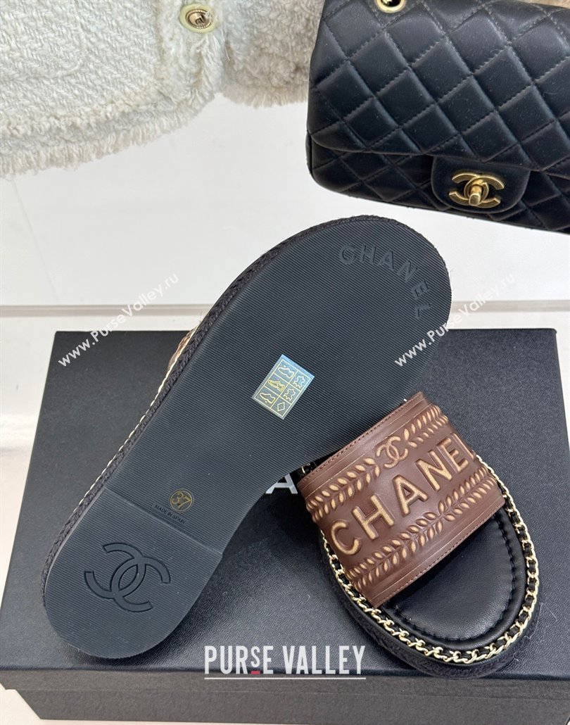 Chanel Calfskin Flat Slides Sandal with Chain Brown 2025 CH030405 (MD-250304107)
