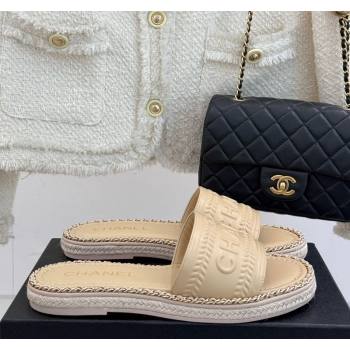 Chanel Calfskin Flat Slides Sandal with Chain Beige 2025 CH030405 (MD-250304108)