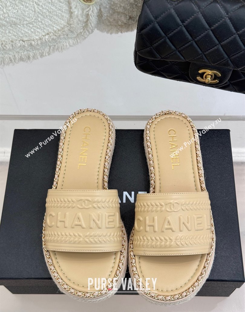 Chanel Calfskin Flat Slides Sandal with Chain Beige 2025 CH030405 (MD-250304108)