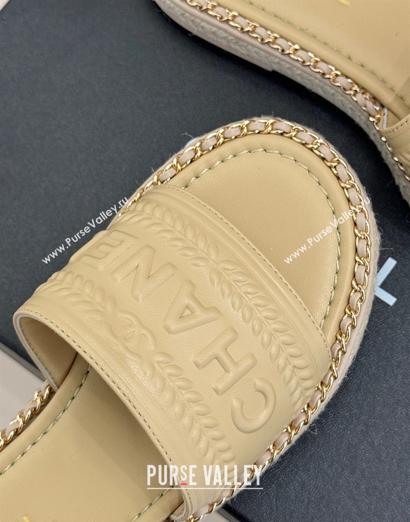 Chanel Calfskin Flat Slides Sandal with Chain Beige 2025 CH030405 (MD-250304108)