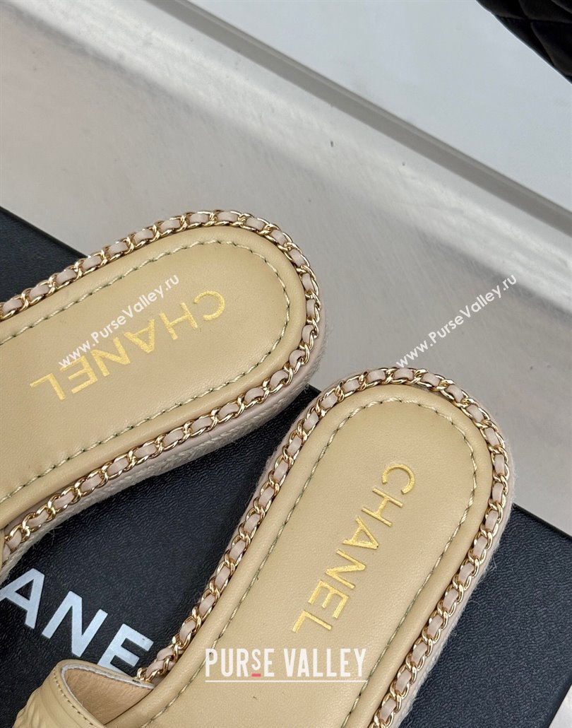 Chanel Calfskin Flat Slides Sandal with Chain Beige 2025 CH030405 (MD-250304108)