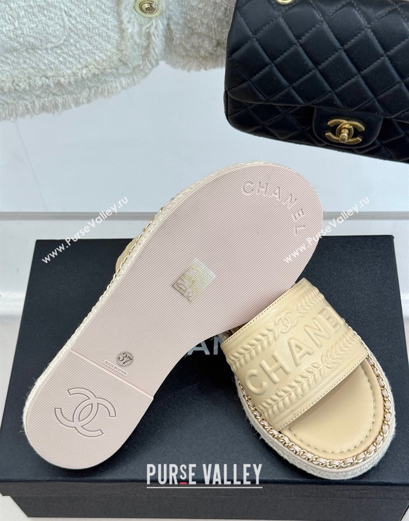 Chanel Calfskin Flat Slides Sandal with Chain Beige 2025 CH030405 (MD-250304108)