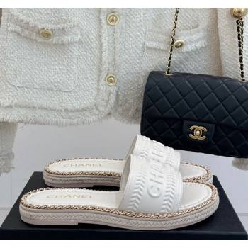 Chanel Calfskin Flat Slides Sandal with Chain White 2025 CH030405 (MD-250304109)
