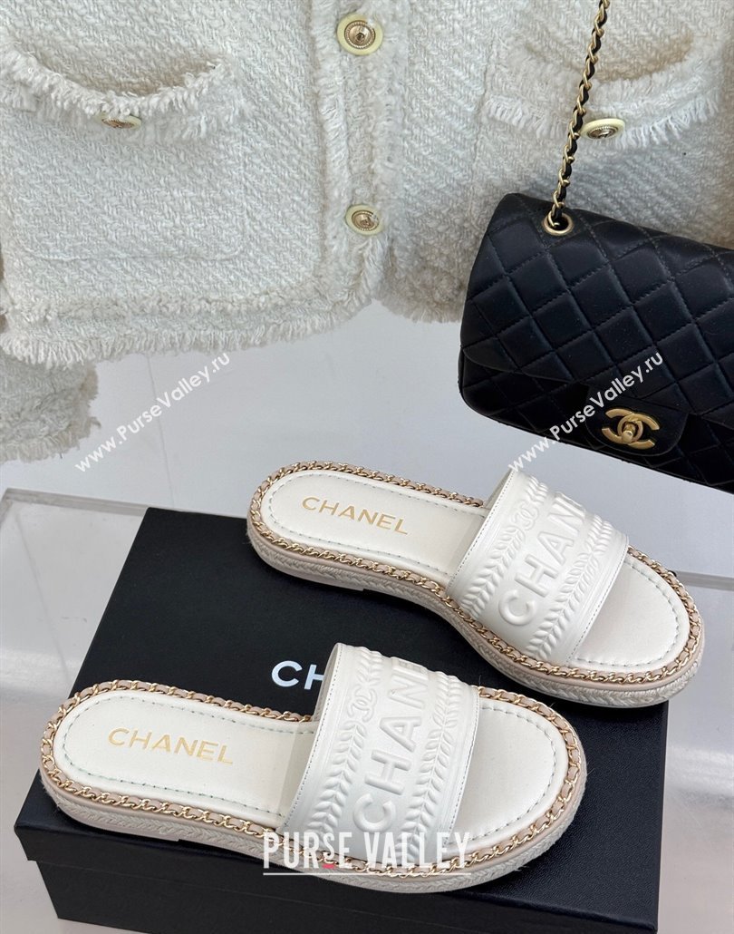 Chanel Calfskin Flat Slides Sandal with Chain White 2025 CH030405 (MD-250304109)