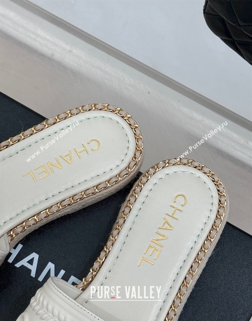 Chanel Calfskin Flat Slides Sandal with Chain White 2025 CH030405 (MD-250304109)