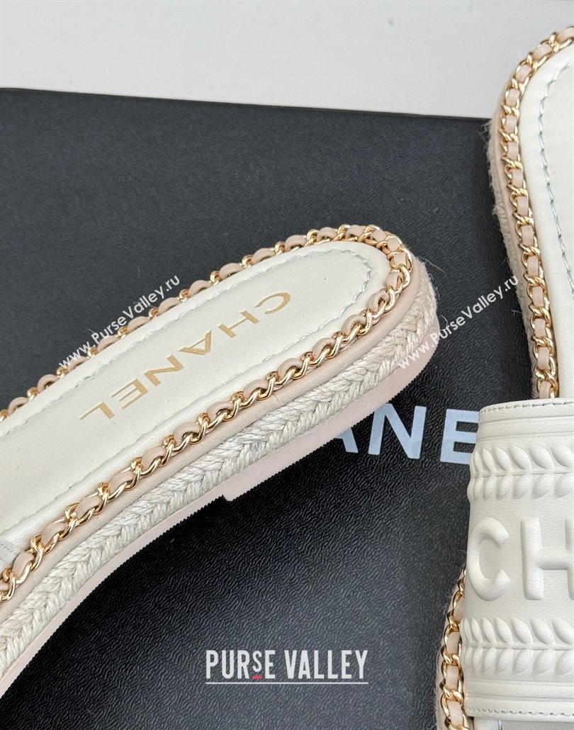 Chanel Calfskin Flat Slides Sandal with Chain White 2025 CH030405 (MD-250304109)