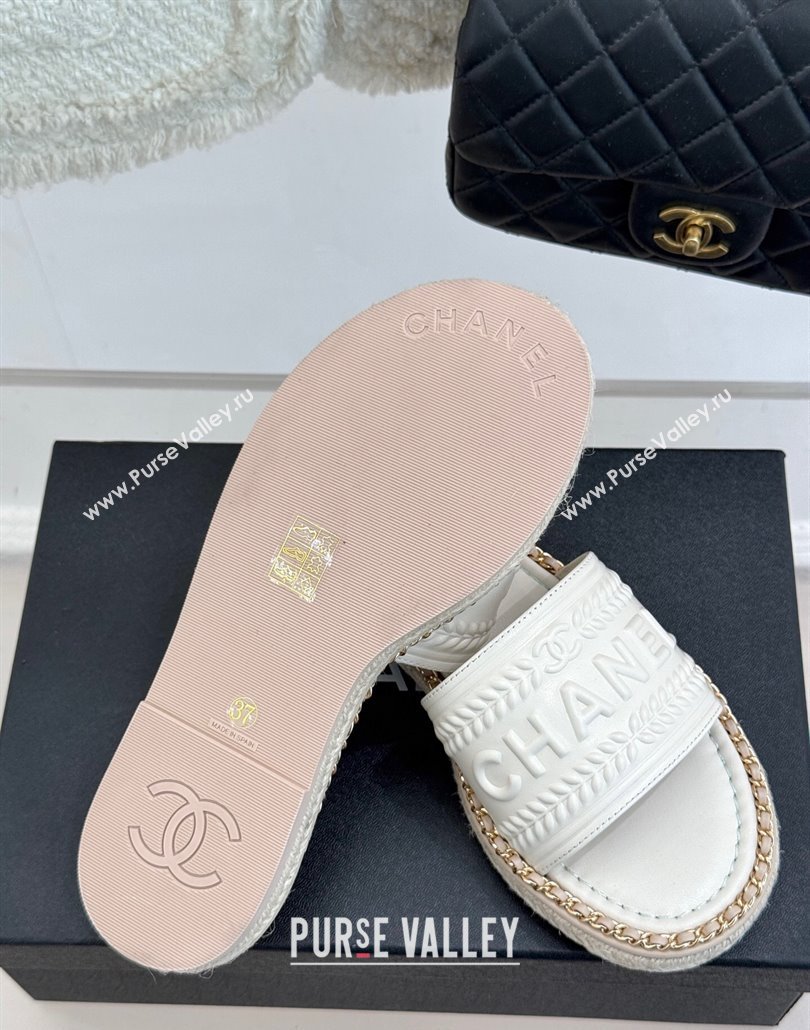 Chanel Calfskin Flat Slides Sandal with Chain White 2025 CH030405 (MD-250304109)
