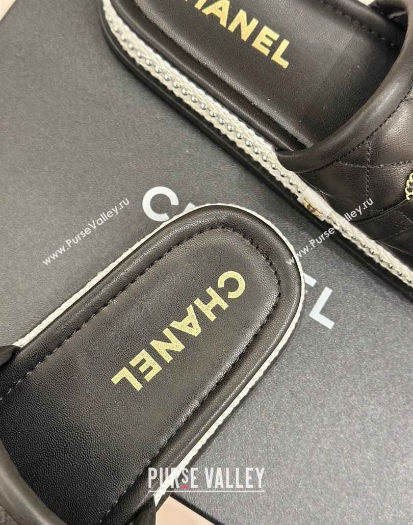 Chanel Lambskin Flat Slides Sandal with Chain Buckle Black 2025 CH030406 (MD-250304110)