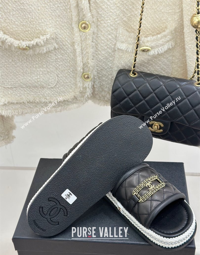 Chanel Lambskin Flat Slides Sandal with Chain Buckle Black 2025 CH030406 (MD-250304110)
