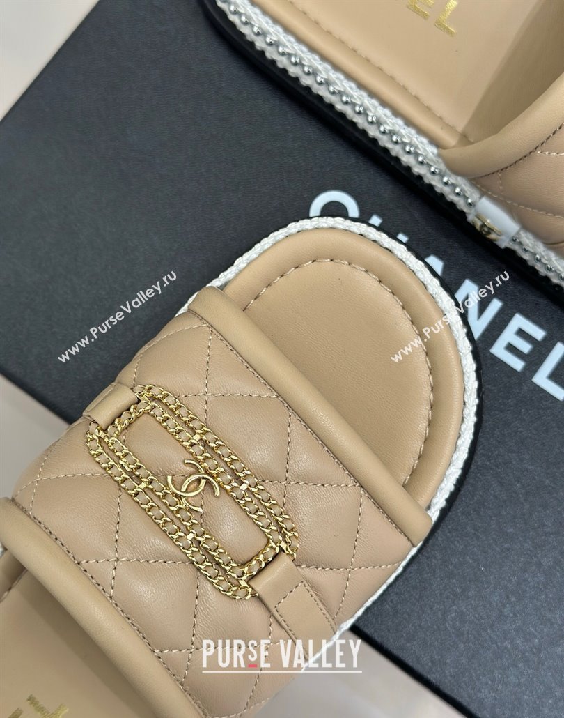 Chanel Lambskin Flat Slides Sandal with Chain Buckle Beige 2025 CH030406 (MD-250304111)