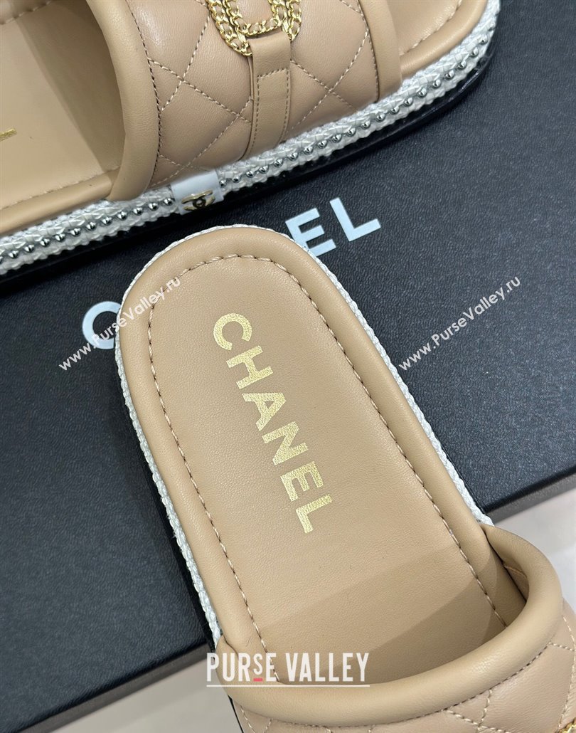 Chanel Lambskin Flat Slides Sandal with Chain Buckle Beige 2025 CH030406 (MD-250304111)