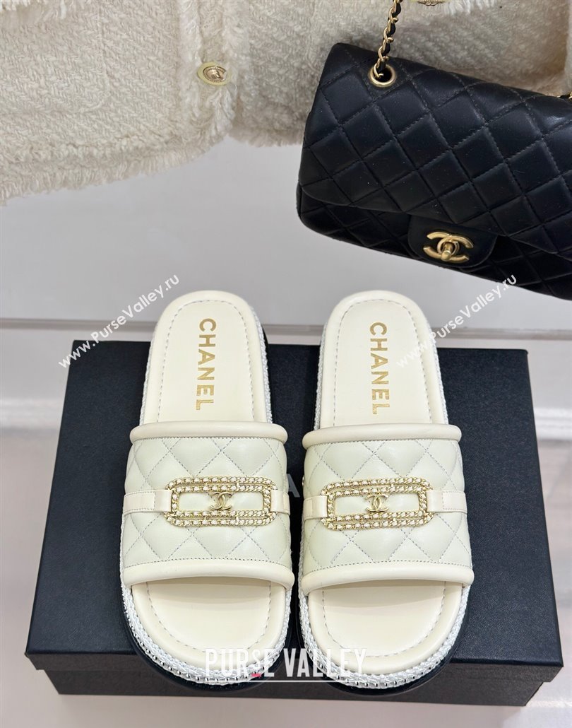 Chanel Lambskin Flat Slides Sandal with Chain Buckle White 2025 CH030406 (MD-250304112)